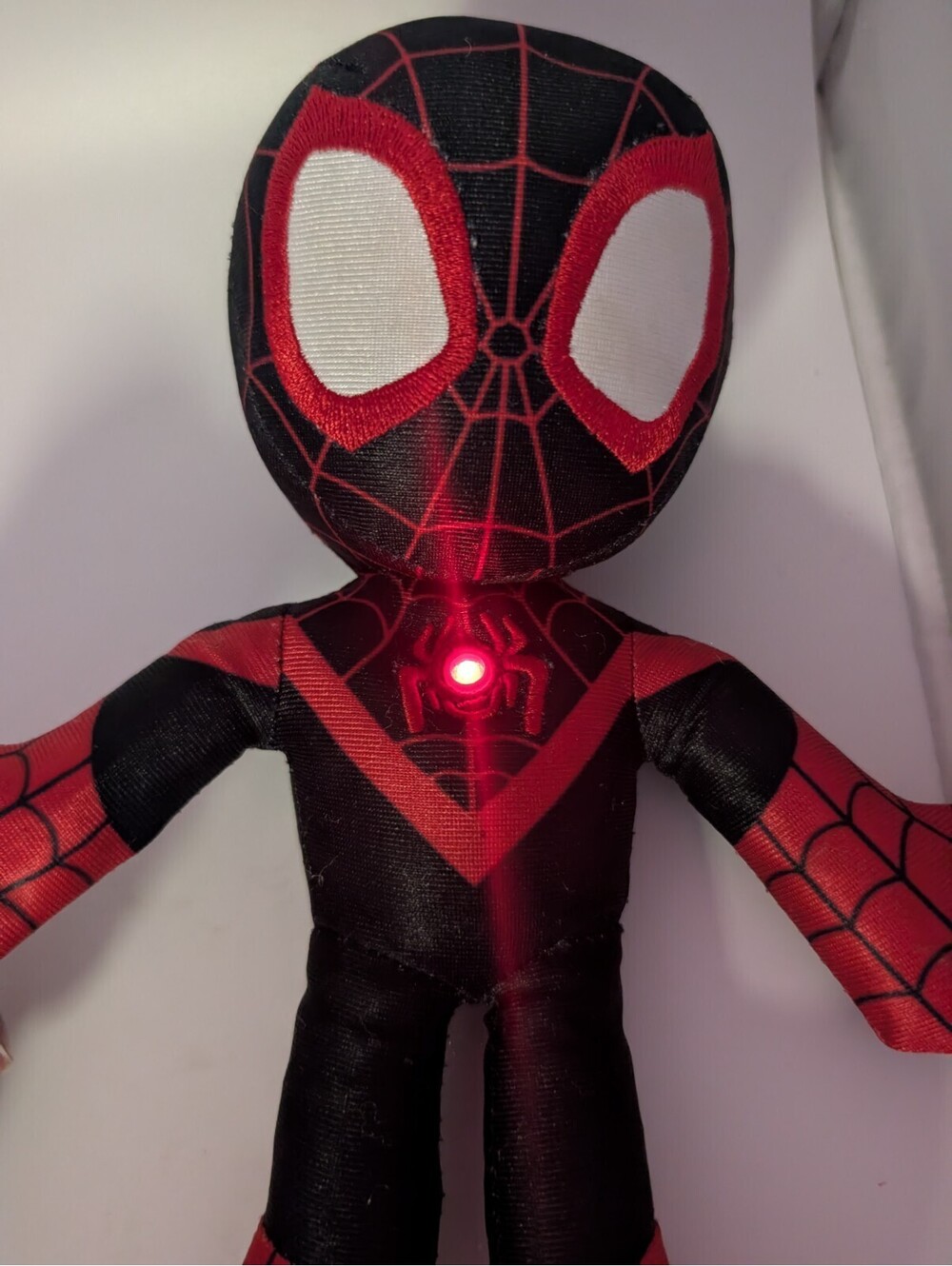 Miles Morales Spin Spider-Man Plush Doll Light Up Black Red 10" Spidey Friends